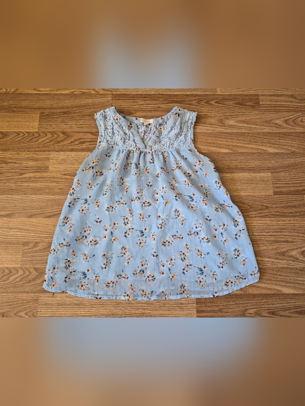 E & M Floral Blue Sleeveless Blouse Top